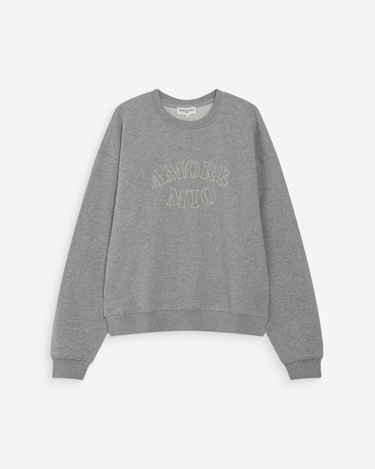 Pull oversize en coton à message brodé gris Valino