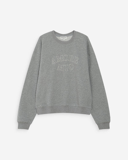 Pull oversize en coton à message brodé gris Valino