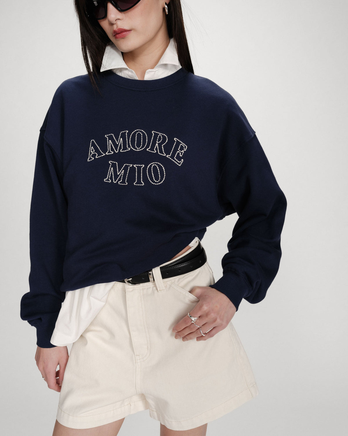 Pull oversize en coton à message brodé marine Valino