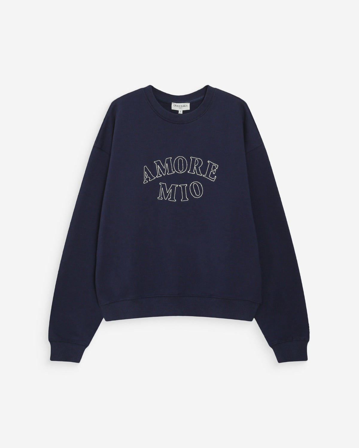Pull oversize en coton à message brodé marine Valino