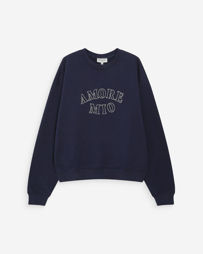 Pull oversize en coton à message brodé marine Valino
