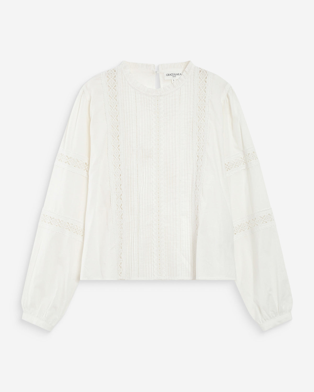 Blouse col à volants avec dentelle ivoire Velma