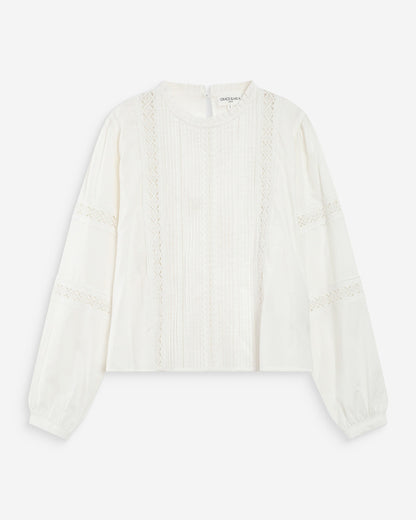 Blouse col à volants avec dentelle ivoire Velma