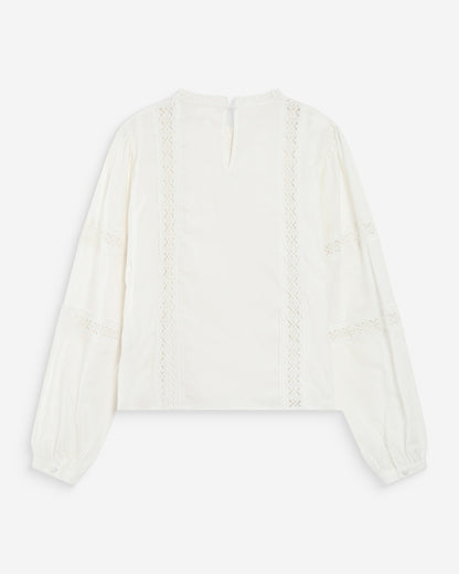 Blouse col à volants avec dentelle ivoire Velma