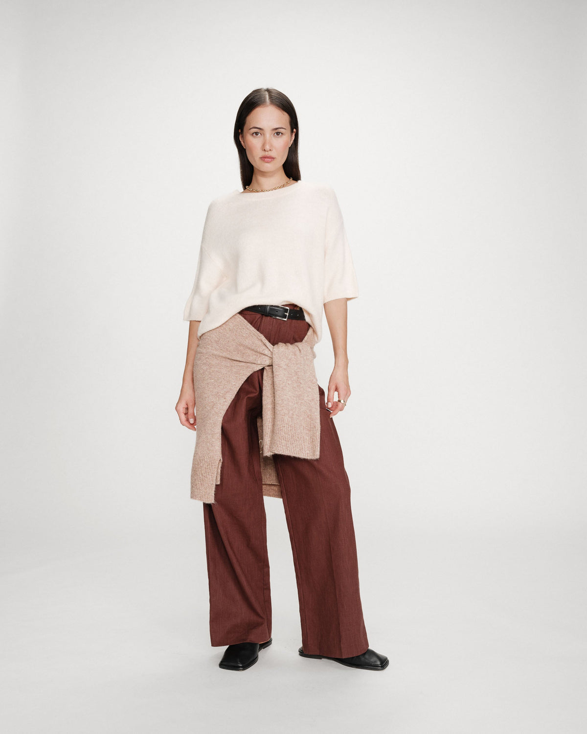 Pull oversize en laine col rond amande Vamos