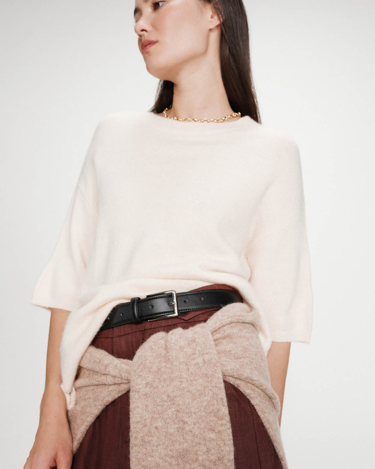 Pull oversize en laine col rond amande Vamos