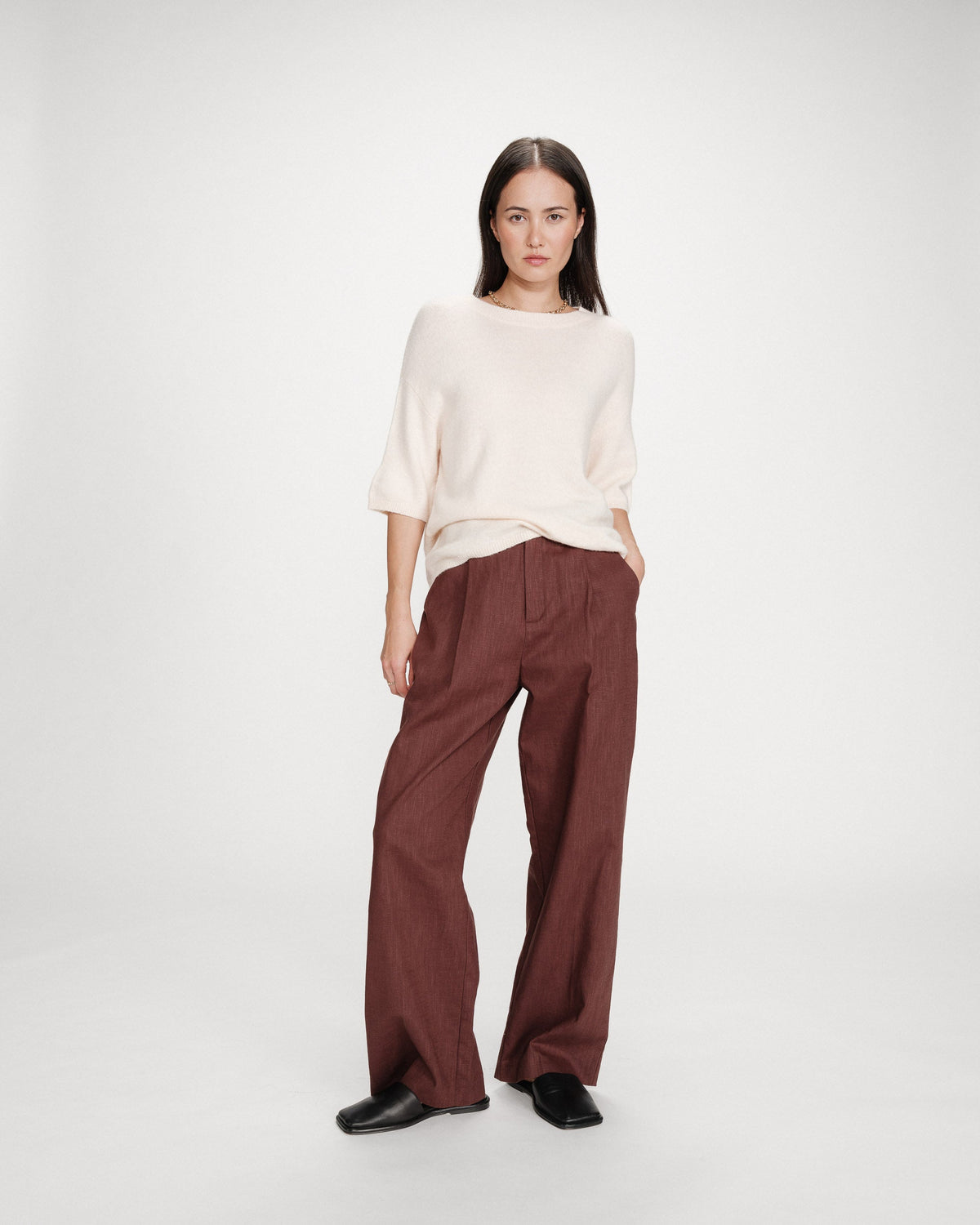 Pull oversize en laine col rond amande Vamos