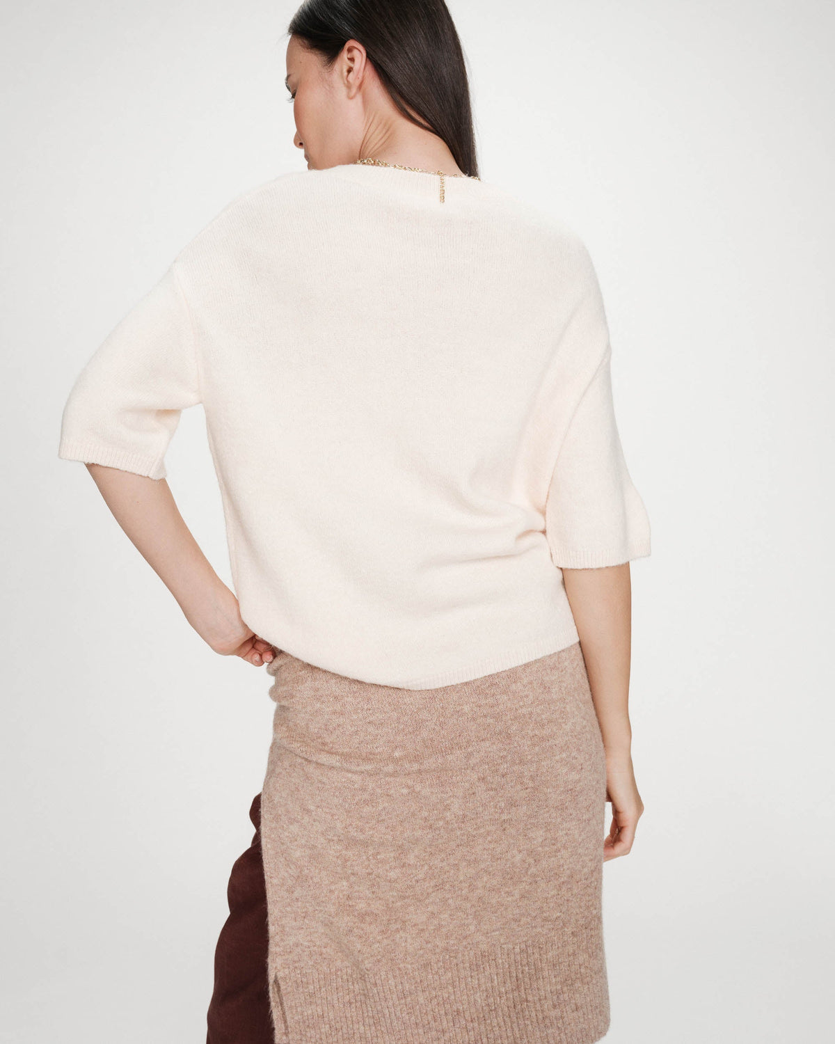 Pull oversize en laine col rond amande Vamos