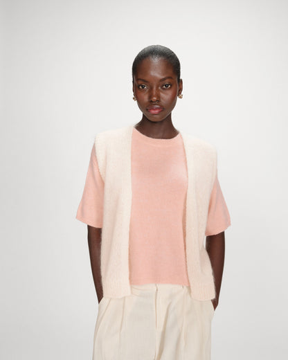Pull oversize en laine col rond peche Vamos