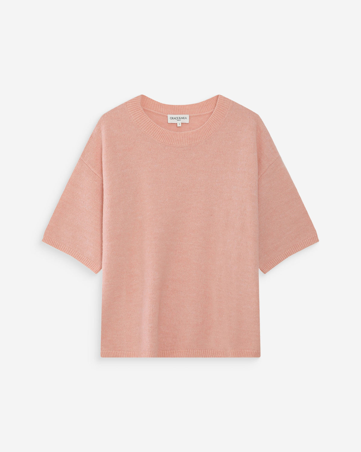 Pull oversize en laine col rond peche Vamos
