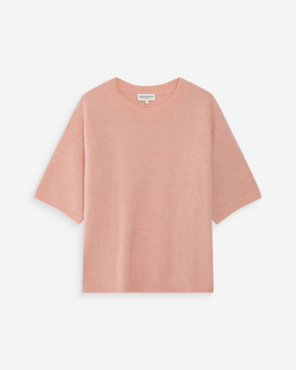 Pull oversize en laine col rond peche Vamos