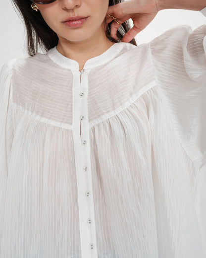 Blouse à manches ballons ample boutonnée ivoire Vanille