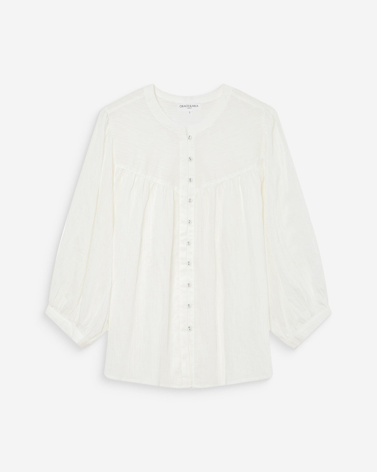 Blouse à manches ballons ample boutonnée ivoire Vanille