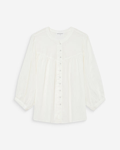 Blouse à manches ballons ample boutonnée ivoire Vanille