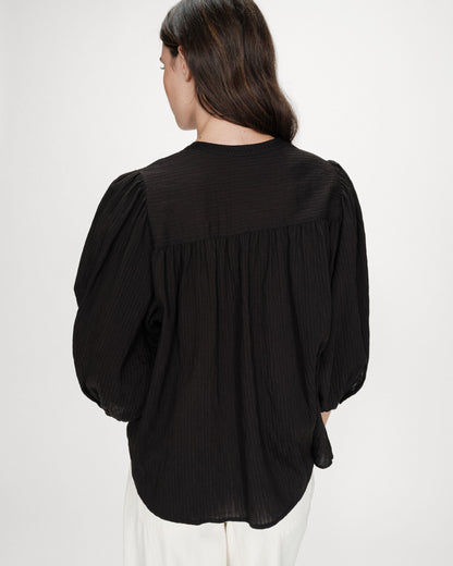 Blouse à manches ballons ample boutonnée noir Vanille