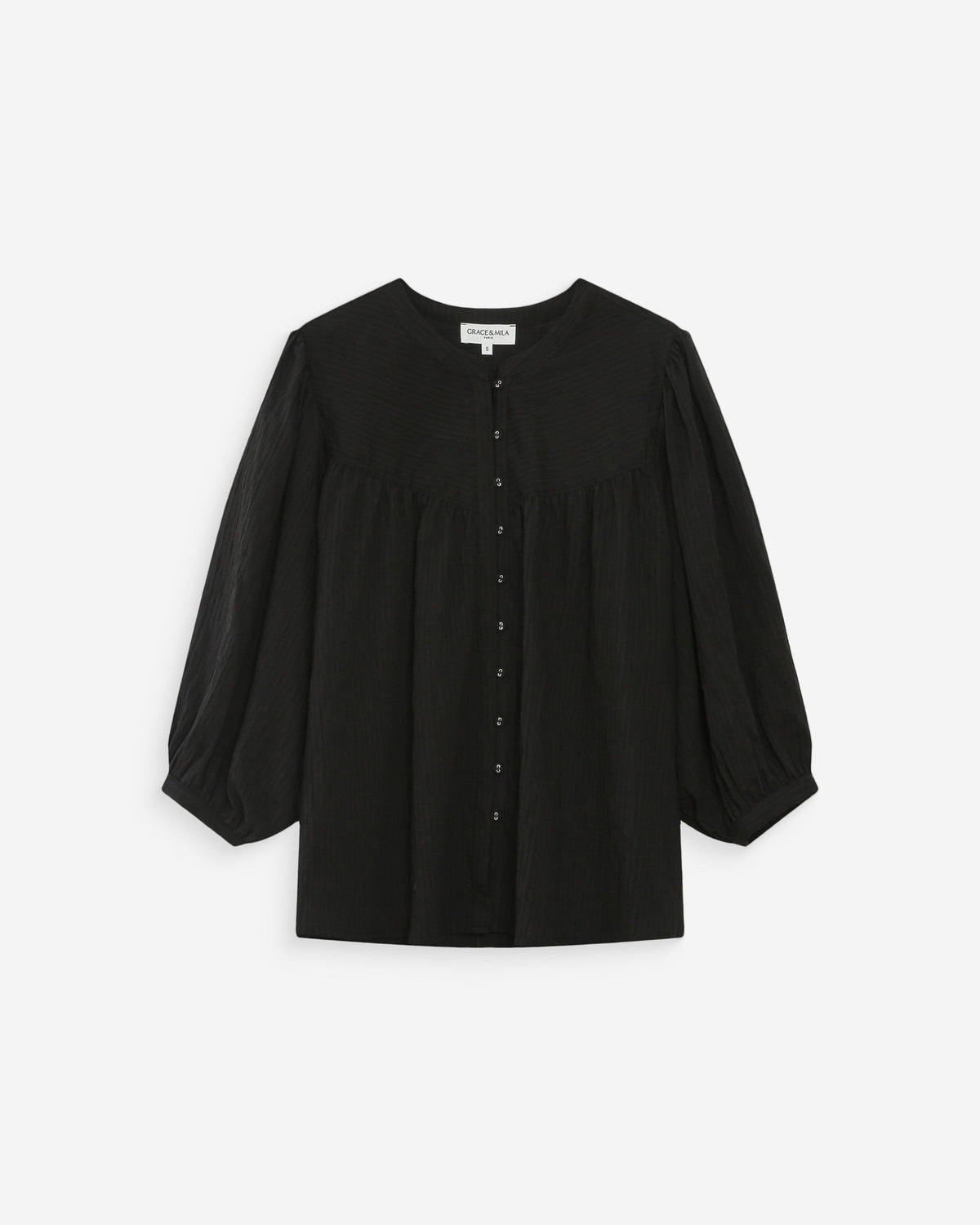 Blouse à manches ballons ample boutonnée noir Vanille