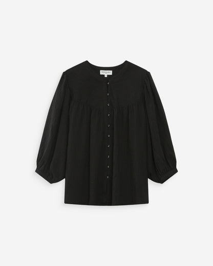 Blouse à manches ballons ample boutonnée noir Vanille