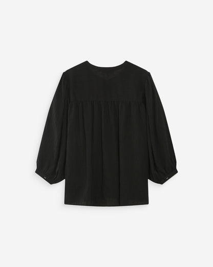 Blouse à manches ballons ample boutonnée noir Vanille
