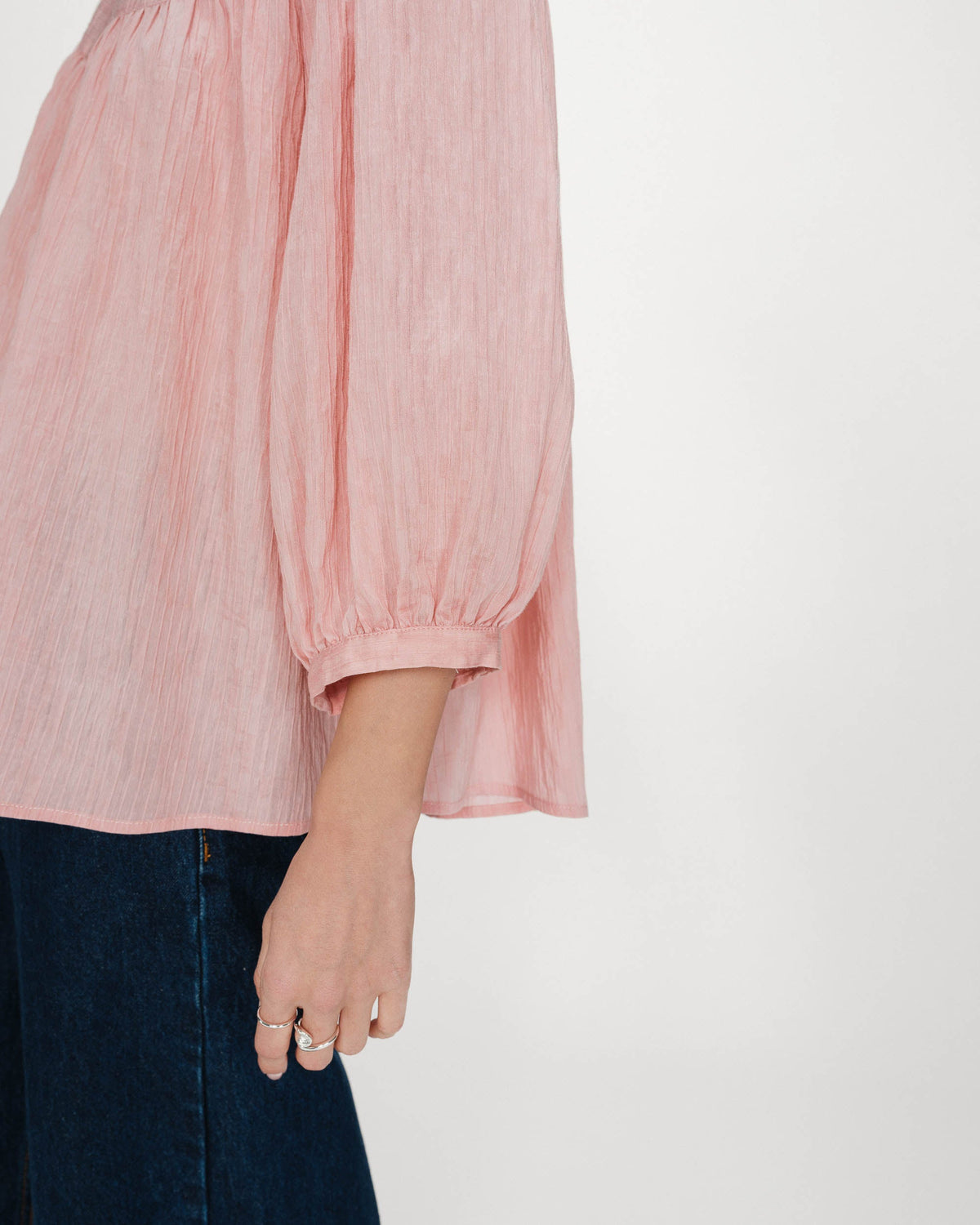 Blouse à manches ballons ample boutonnée rose Vanille