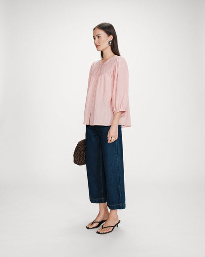 Blouse à manches ballons ample boutonnée rose Vanille