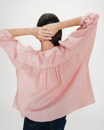 Blouse à manches ballons ample boutonnée rose Vanille