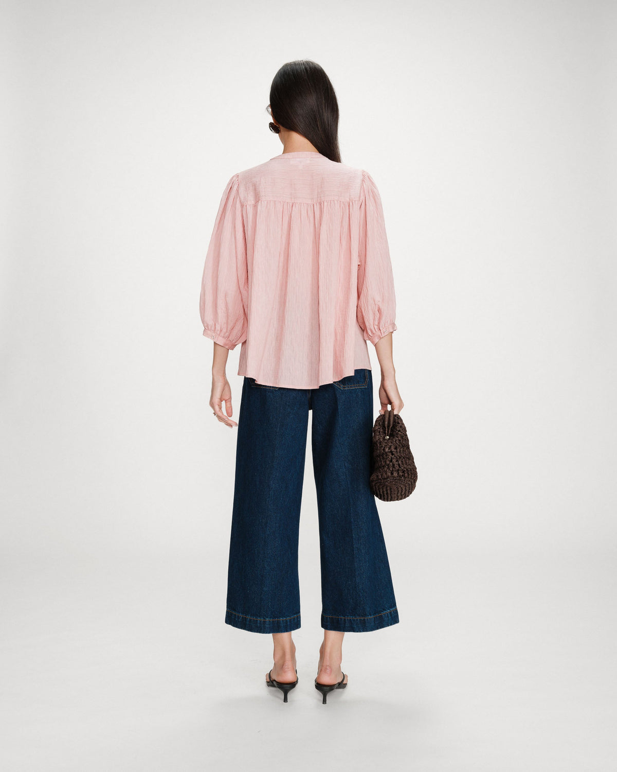 Blouse à manches ballons ample boutonnée rose Vanille