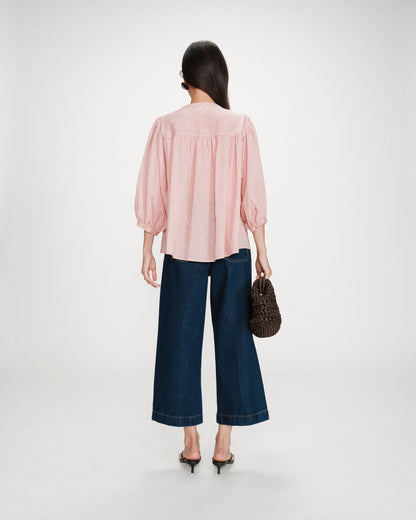 Blouse à manches ballons ample boutonnée rose Vanille