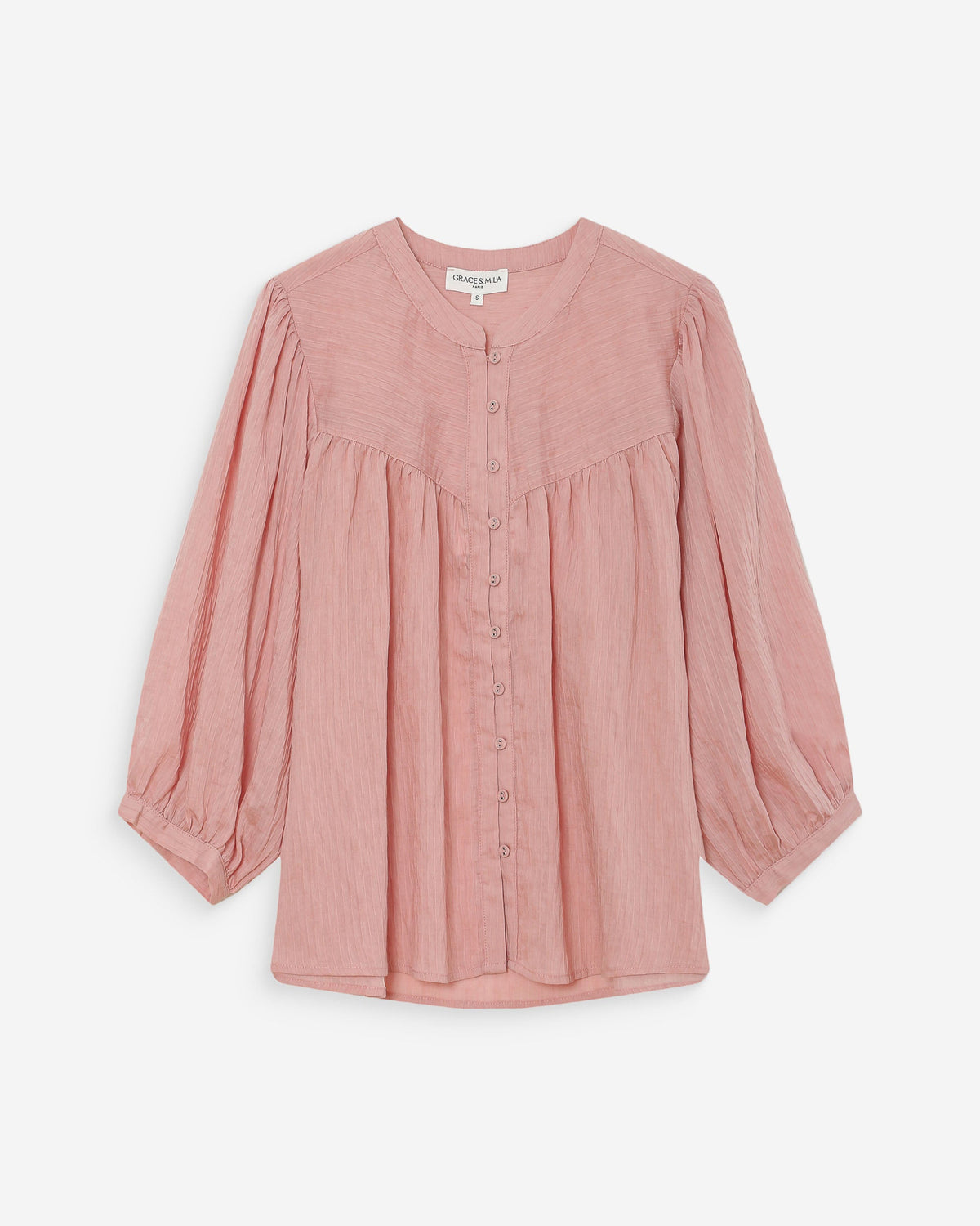 Blouse à manches ballons ample boutonnée rose Vanille