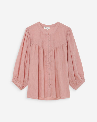 Blouse à manches ballons ample boutonnée rose Vanille