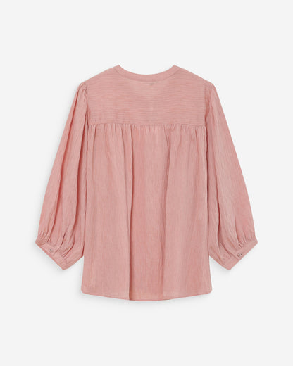Blouse à manches ballons ample boutonnée rose Vanille