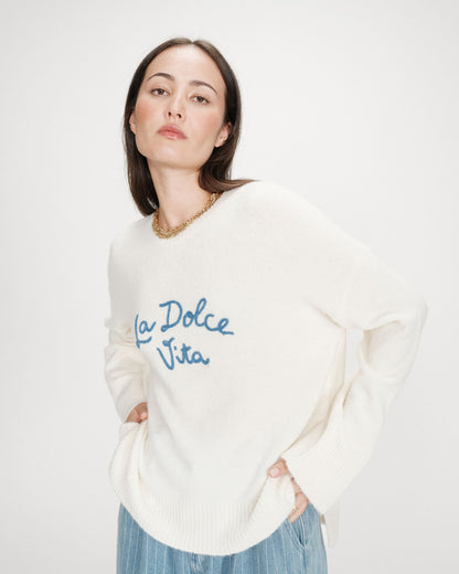 Pull oversize en maille à message brodé bleuet Viggo