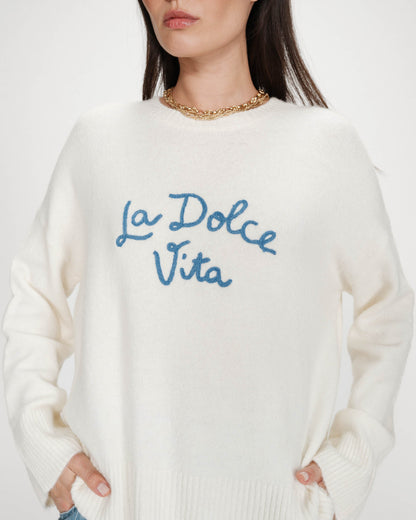 Pull oversize en maille à message brodé bleuet Viggo