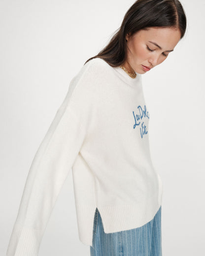 Pull oversize en maille à message brodé bleuet Viggo