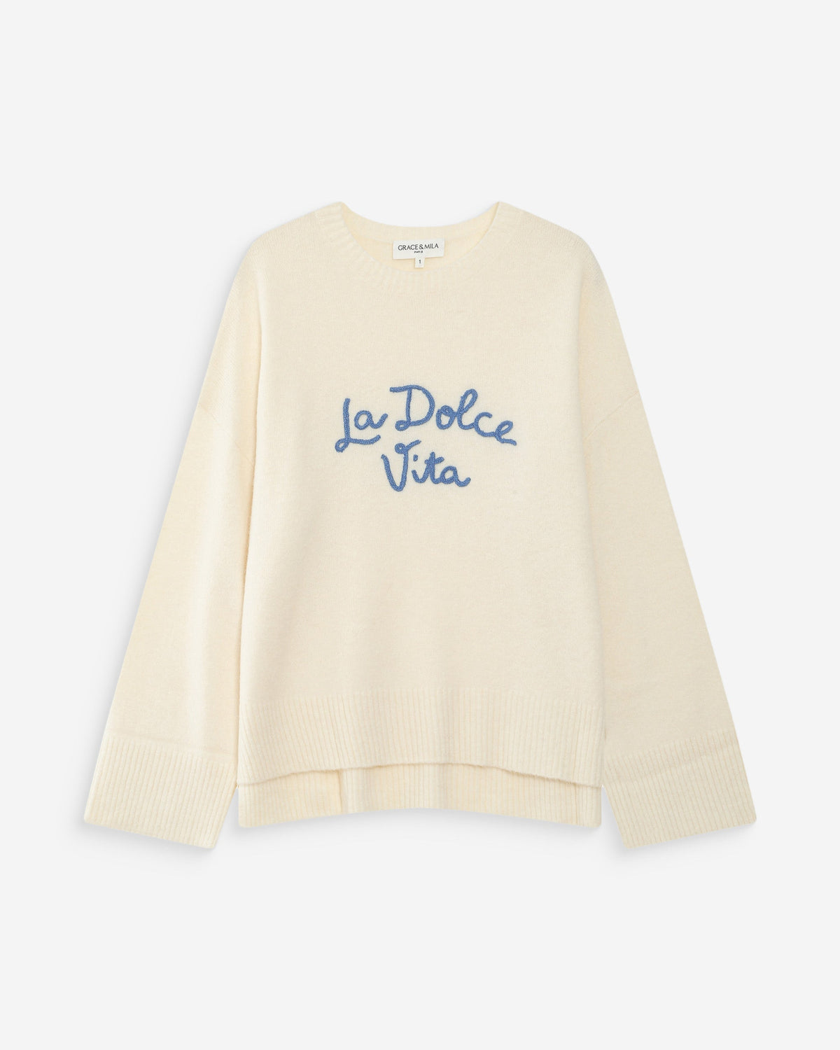 Pull oversize en maille à message brodé bleuet Viggo