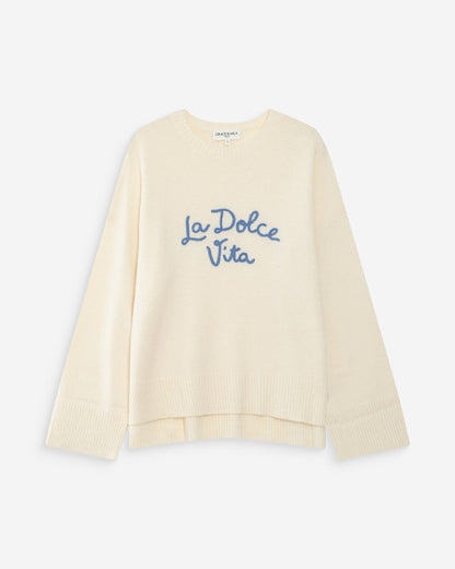 Pull oversize en maille à message brodé bleuet Viggo