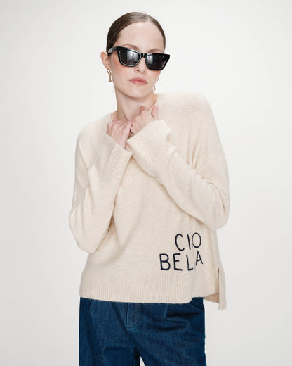 Pull oversize en maille à message brodé marine Viggo