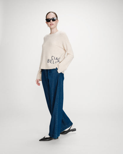 Pull oversize en maille à message brodé marine Viggo