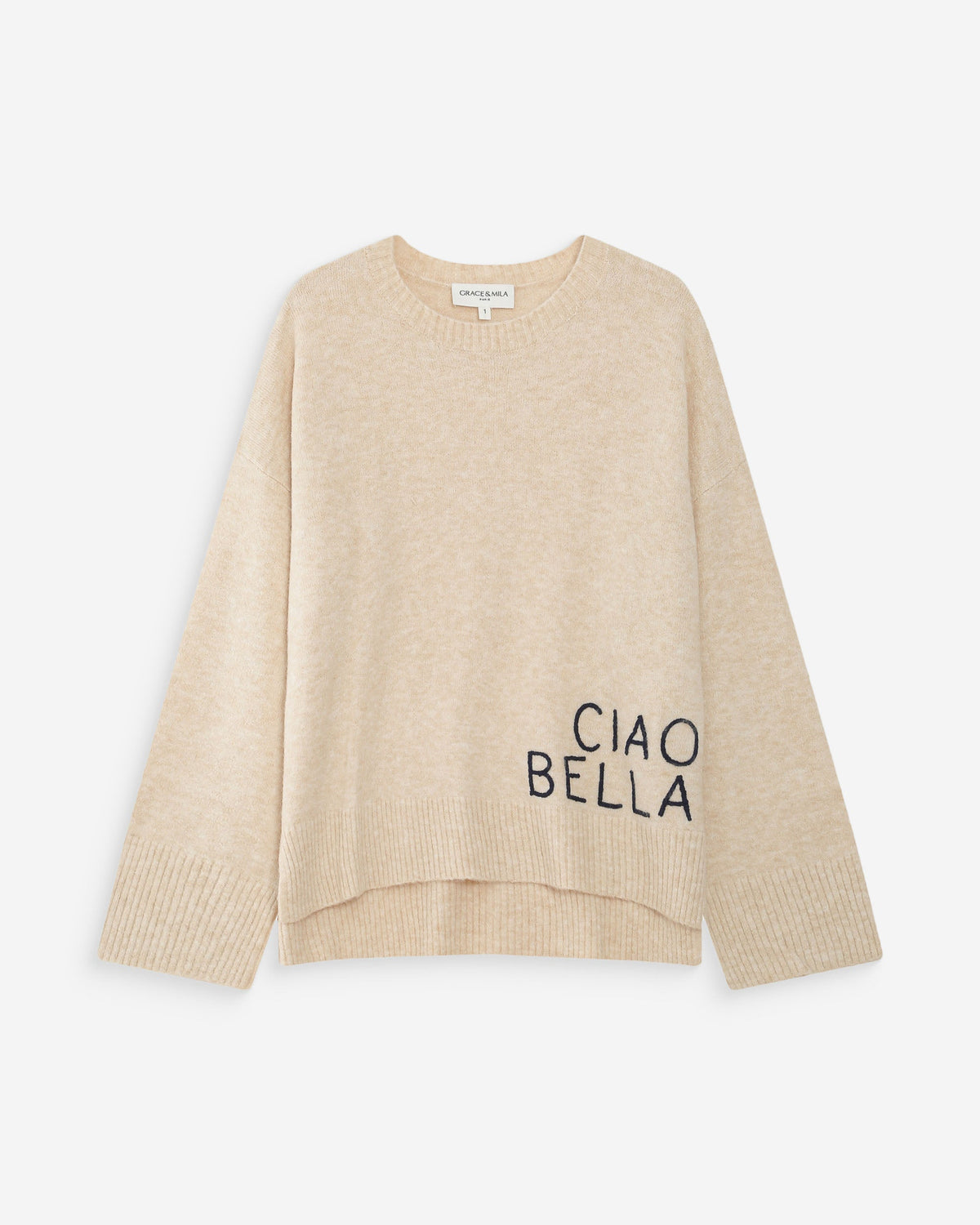 Pull oversize en maille à message brodé marine Viggo