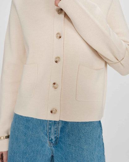 Cardigan boutonné à col chemise avec poches amande Maelys