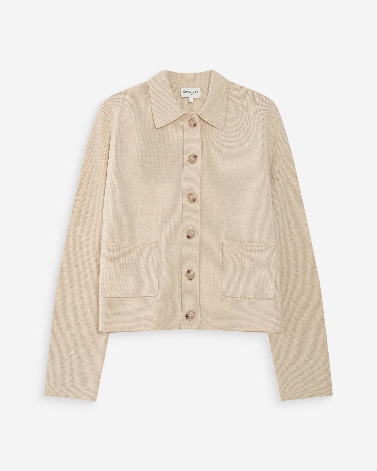 Cardigan boutonné à col chemise avec poches amande Maelys