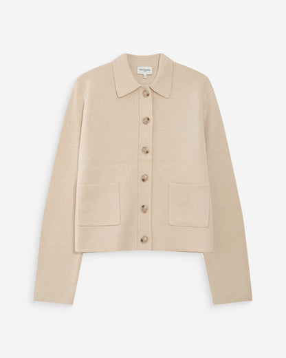 Cardigan boutonné à col chemise avec poches amande Maelys
