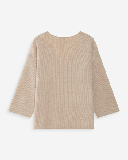 Pull oversize manches 3/4 col V beige Vicenzo