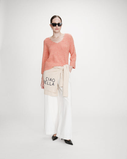 Pull oversize manches 3/4 col V corail Vicenzo