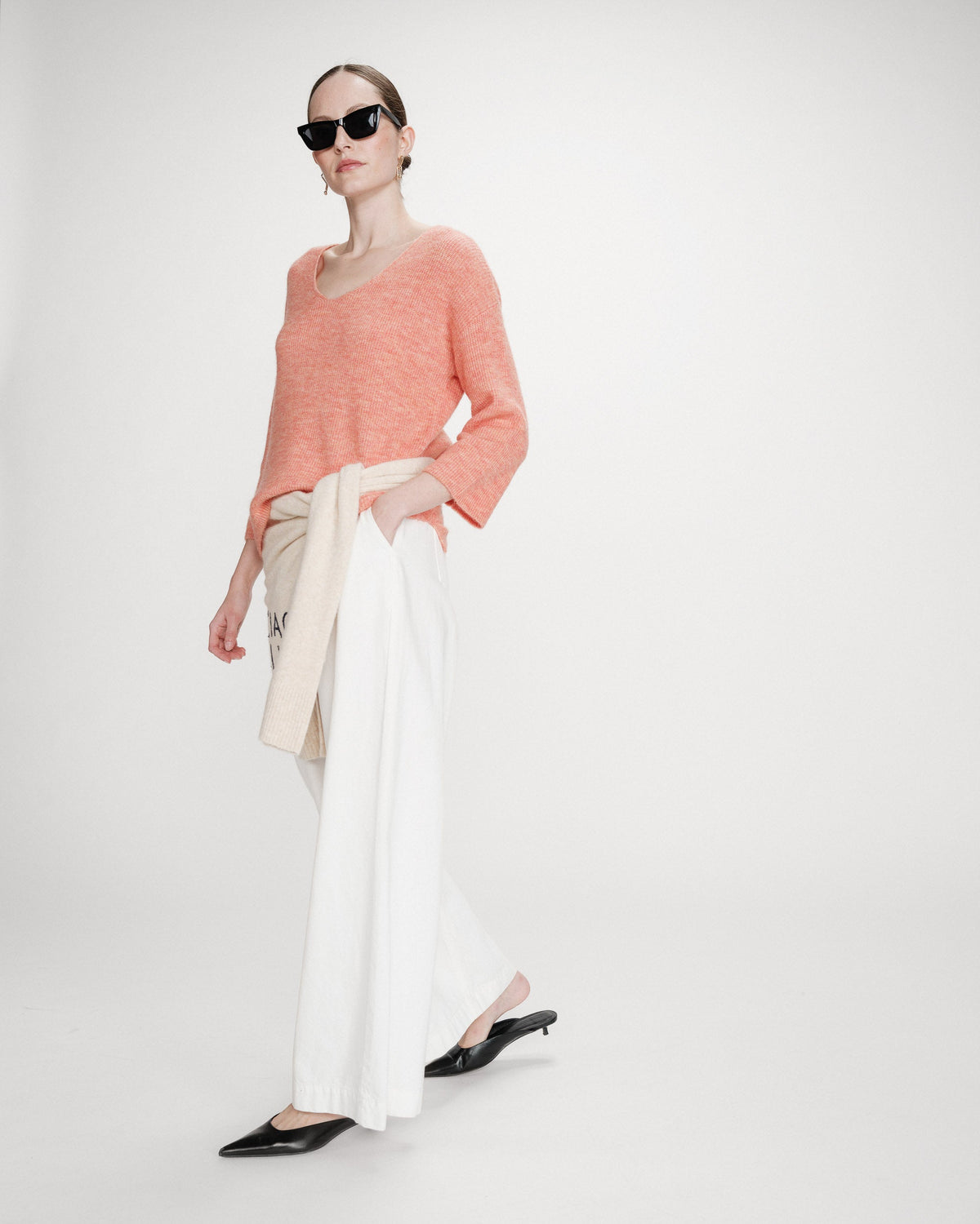 Pull oversize manches 3/4 col V corail Vicenzo