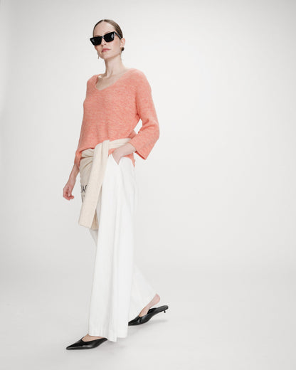 Pull oversize manches 3/4 col V corail Vicenzo