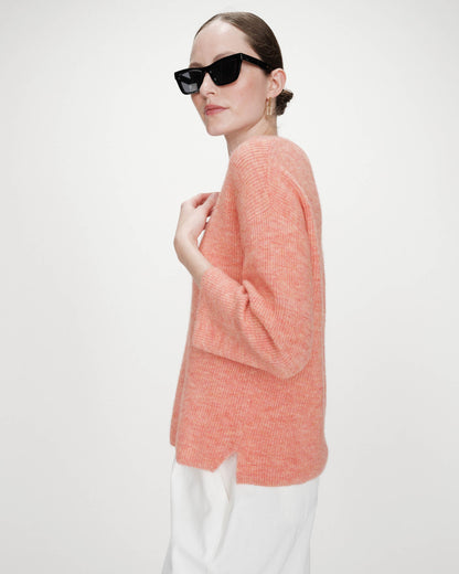 Pull oversize manches 3/4 col V corail Vicenzo