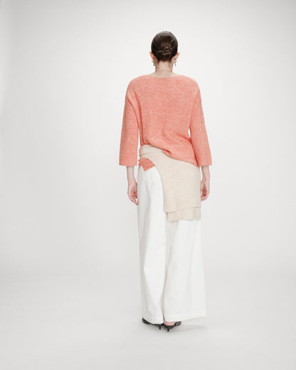 Pull oversize manches 3/4 col V corail Vicenzo