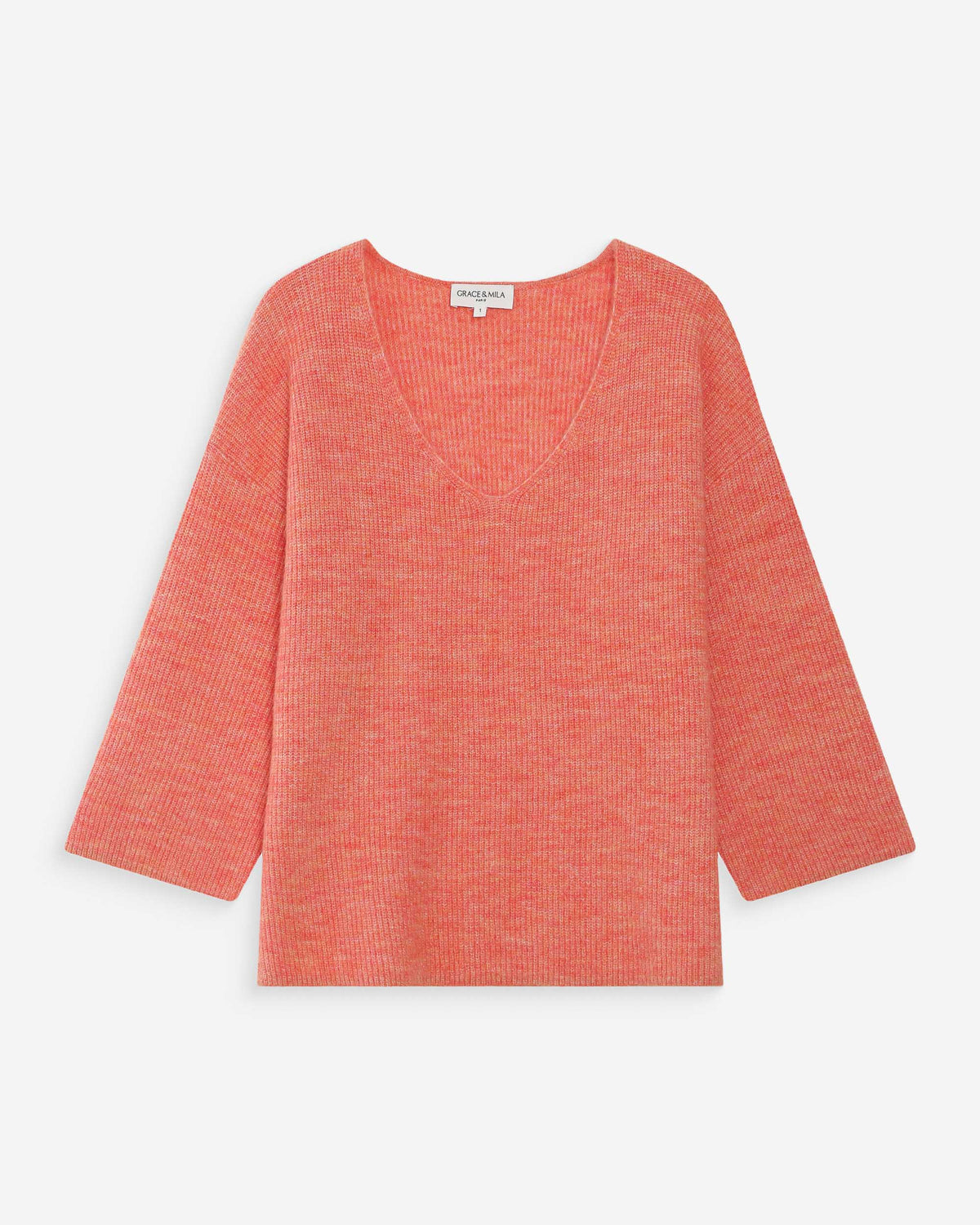 Pull oversize manches 3/4 col V corail Vicenzo
