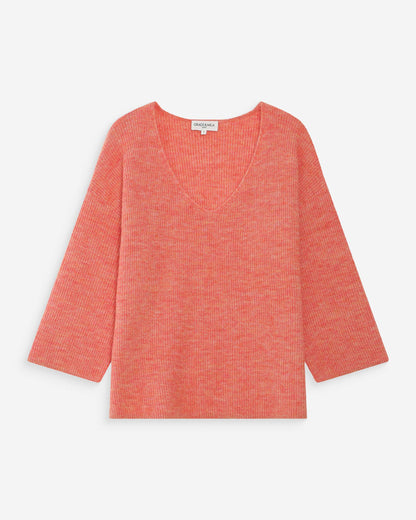 Pull oversize manches 3/4 col V corail Vicenzo