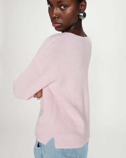 Pull oversize manches 3/4 col V rose Vicenzo